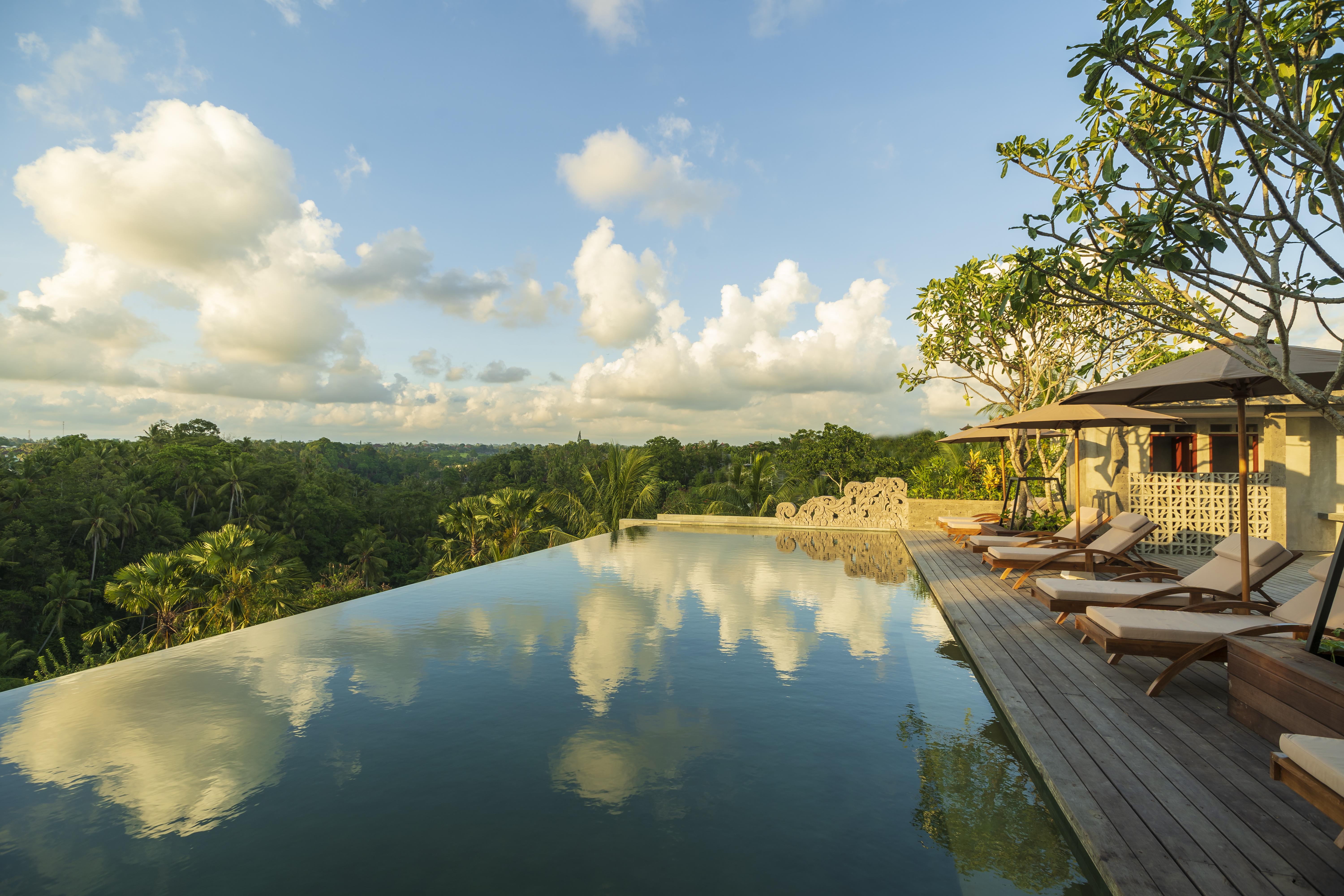 Adiwana Bisma Hotell Ubud Exteriör bild The view from the pool at Alila Ubud